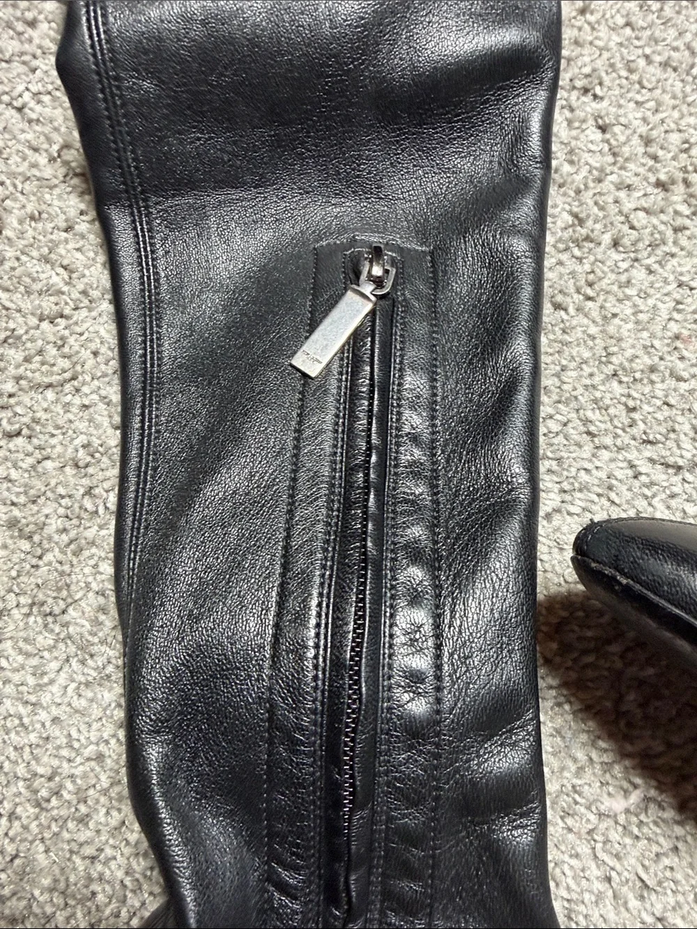 Yves Saint Laurent Black Leather Over-The-Knee Block Heel Boots